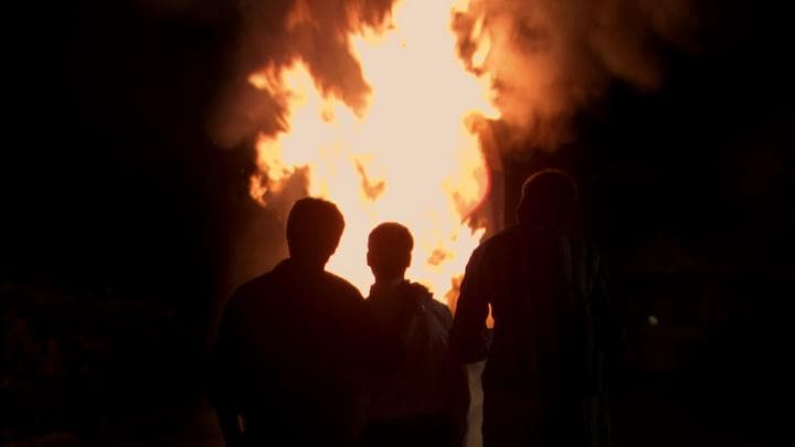 the cathartic burning  of the banana stand.