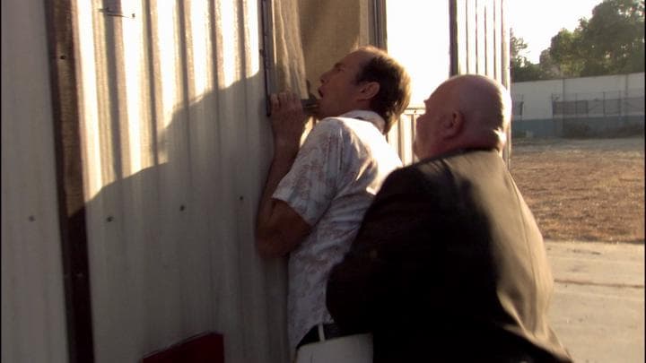 And so Gob was detained against  the window of the trailer...