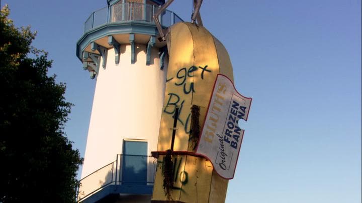 to retrieve the family-owned frozen banana stand  after it had been dumped in the bay...