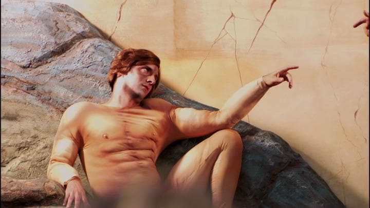 where he and Buster re-created  Michelangelo's The Creation of Adam.