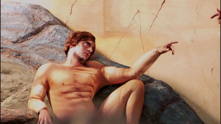 where he and Buster re-created  Michelangelo's The Creation of Adam.