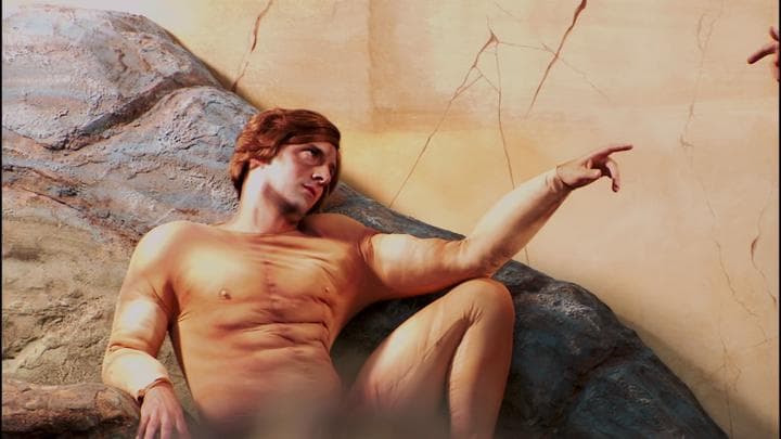 where he and Buster re-created  Michelangelo's The Creation of Adam.