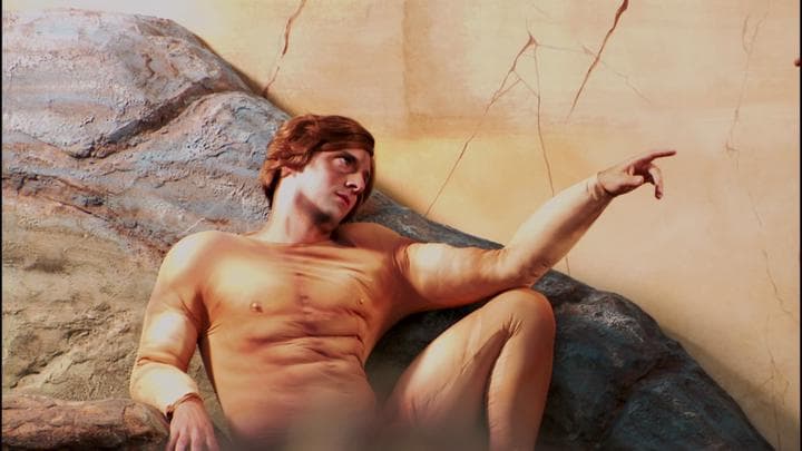 where he and Buster re-created  Michelangelo's The Creation of Adam.