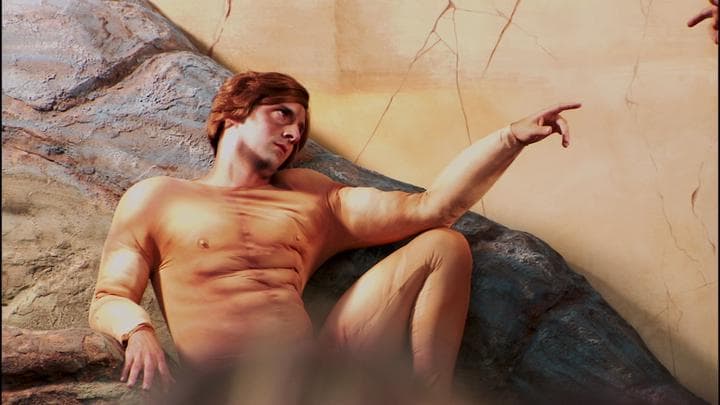 where he and Buster re-created  Michelangelo's The Creation of Adam.