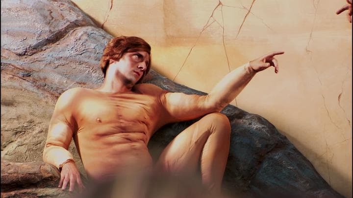 where he and Buster re-created  Michelangelo's The Creation of Adam.