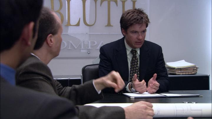 Michael then went to the office,  where he ran into Gob.