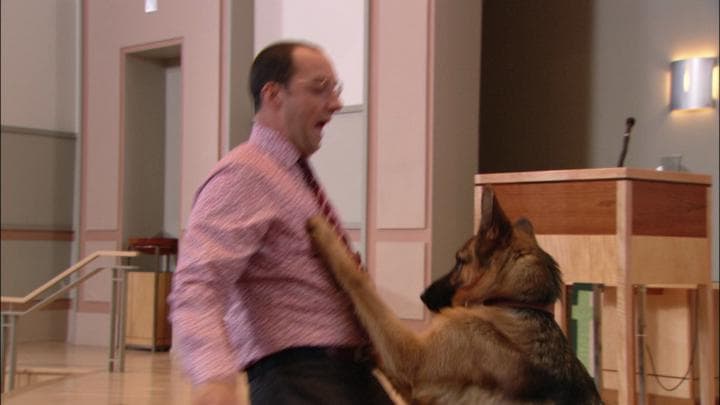 Buster finds someone else  interested in kissing his hook.