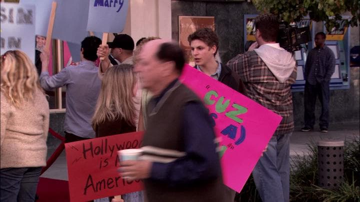 And Ann in a protest at the theater.