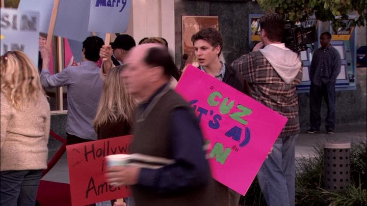 And Ann in a protest at the theater.