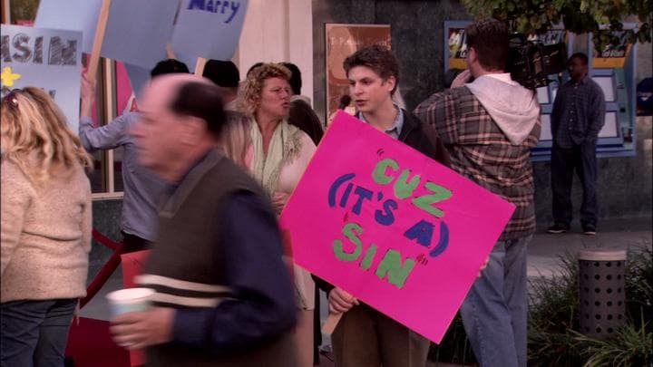 And Ann in a protest at the theater.