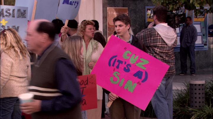 And Ann in a protest at the theater.