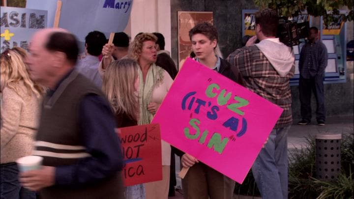 And Ann in a protest at the theater.