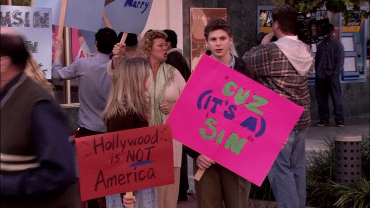 And Ann in a protest at the theater.