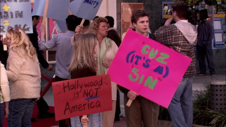 And Ann in a protest at the theater.