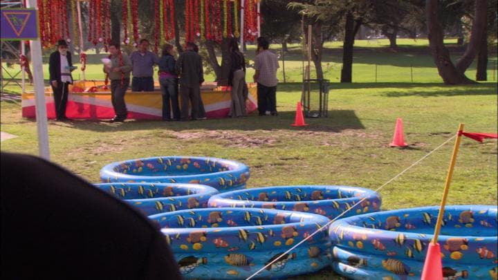 which consisted of several tricycles,  five inflatable pools...