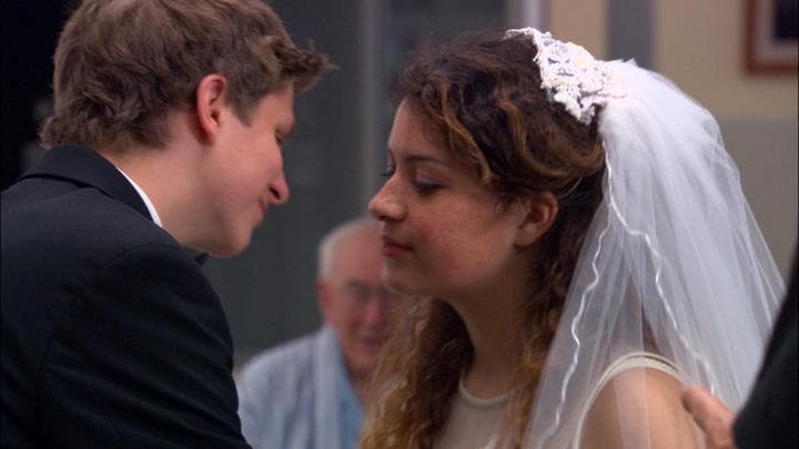 he discovered that the recent mock wedding  he'd acted in with his cousin Maeby...